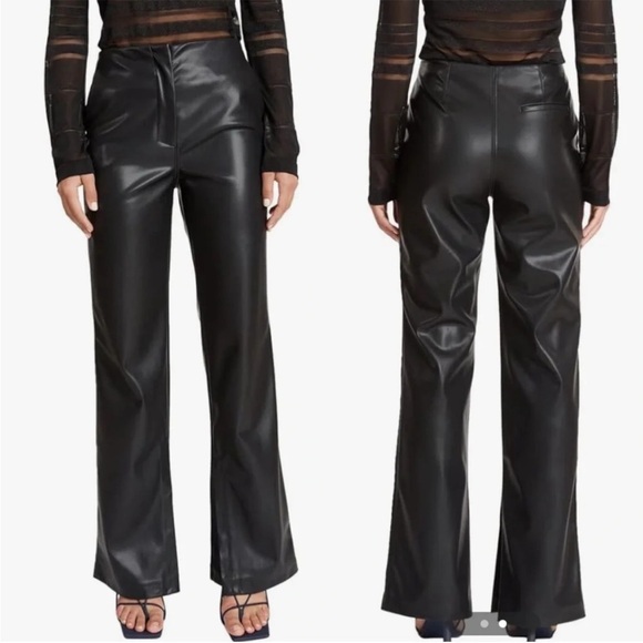 TANYA TAYLOR BLACK FAUX LEATHER ADLER PANTS. NWT. SIZE 18. - Picture 1 of 6